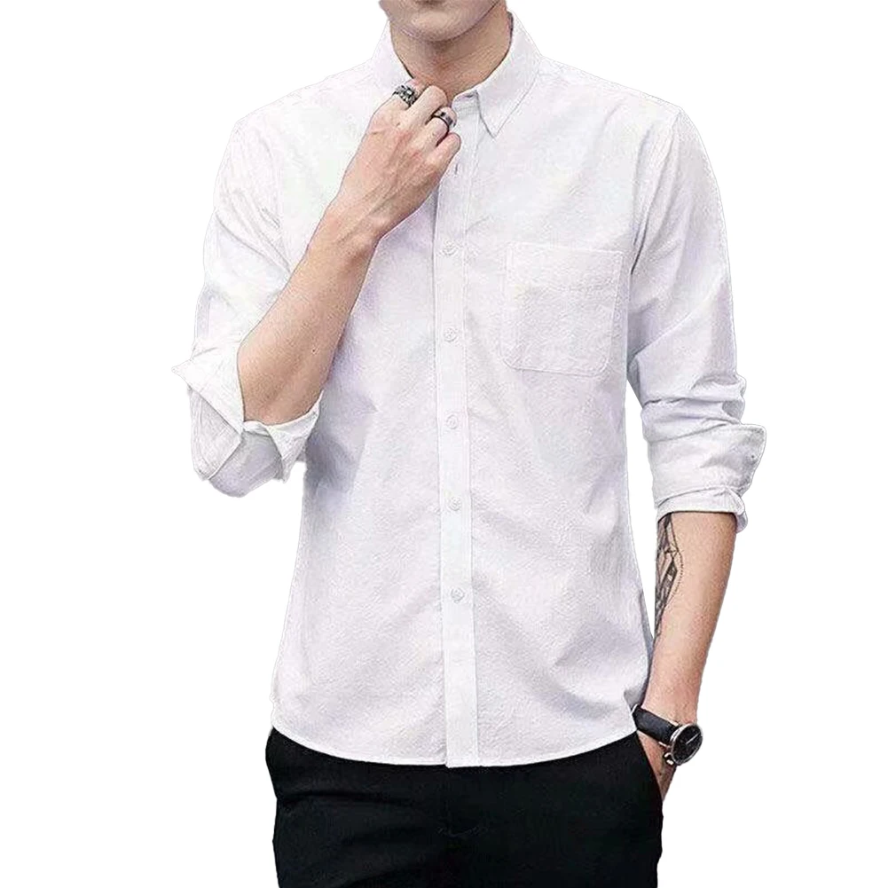 Casual Outing Grey Mens Casual Oxford Shirt Elegant Men's Clothing Oxford Fabric Solid Color Design Spandex Blend