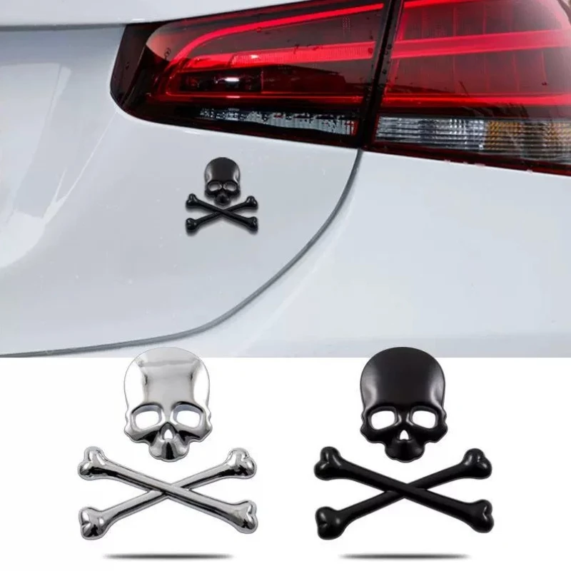 3D Metal Skull Skeleton Crossbones Car Motorcycle Sticker Truck Label Emblem Badge Decal Logo Car Styling Decoration