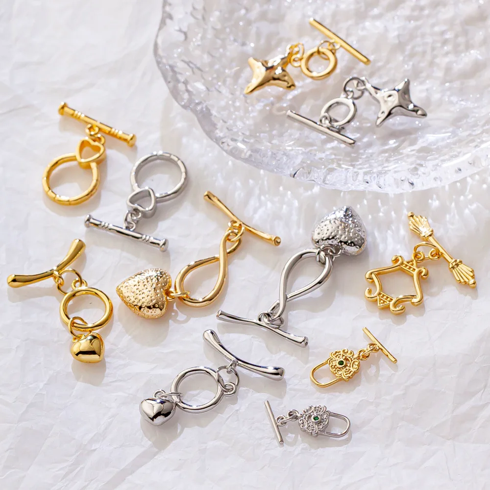 Anti-fade Real Gold Plated Copper Zircon Inlaid OT Clasp, Universal Connector for DIY Bracelet & Necklace