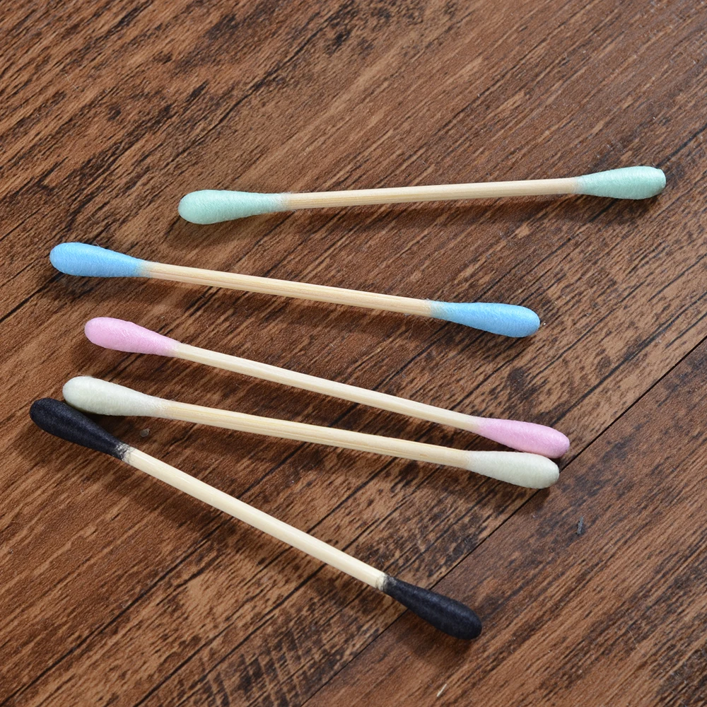 Bastoncillos de algodón de bambú de doble cabeza para adultos, bastoncillos de madera de doble cabeza, para maquillaje, respetuoso con el medio