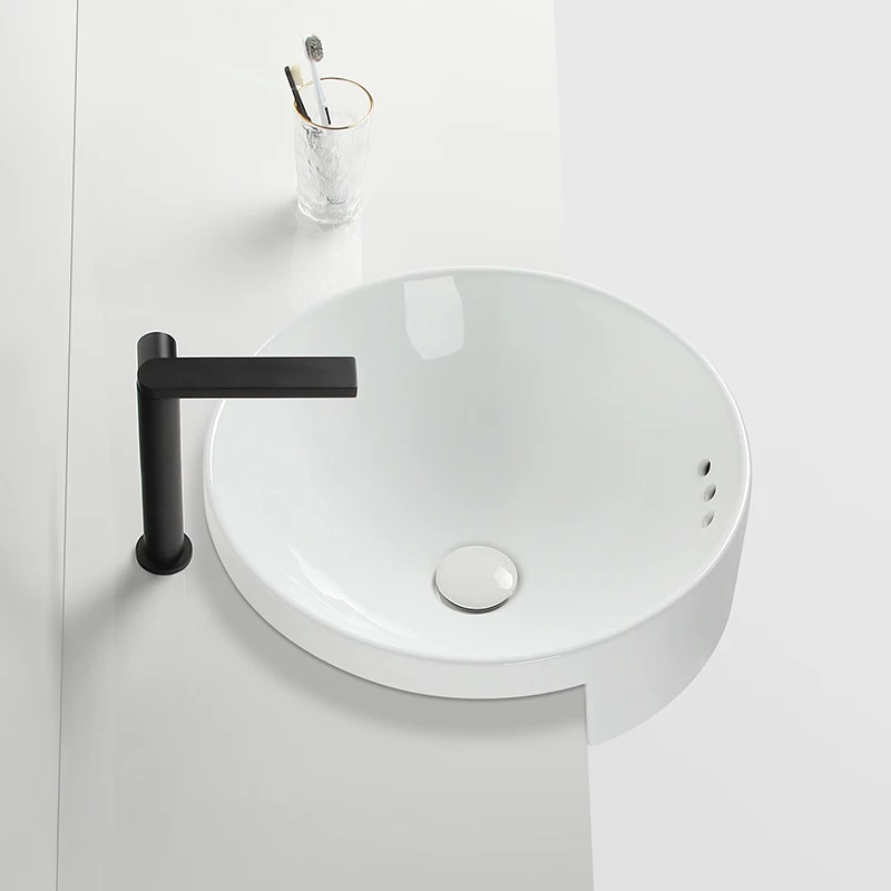 

Semi-embedded basin, narrow ceramic wash basin, round semi-hanging basin, basin on the table, bathroom, small space washbasin