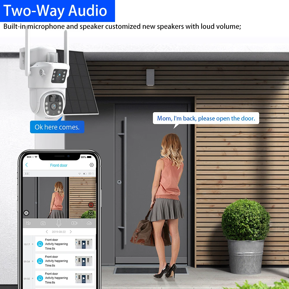 8MP 4K 5G & 2.4GHZ واي فاي كاميرا شبكة مراقبة أمنية ملونة عدسة مزدوجة تعمل بالطاقة الشمسية بطارية CCTV إنذار كشف الإنسان كاميرا IP