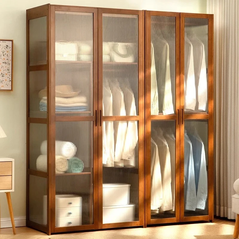 custom.Factory Direct Modern Wood Wardrobe Clothes Organizer Cabinet Built-in LED Light Dust-proof Glass Door Living Room