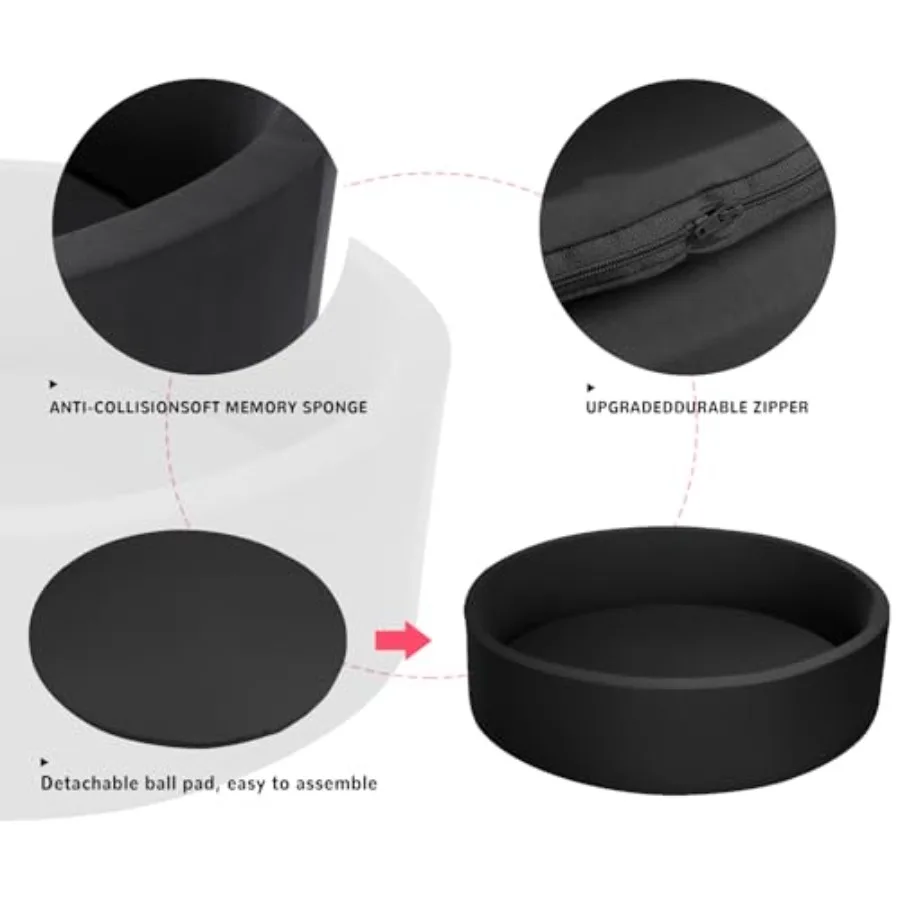 特大ソフトフォームボールピット 51.2 x 11.8インチ ブラック 室内幼児用プレイペン - ボールなしの大型スポンジ丸型ボールプール