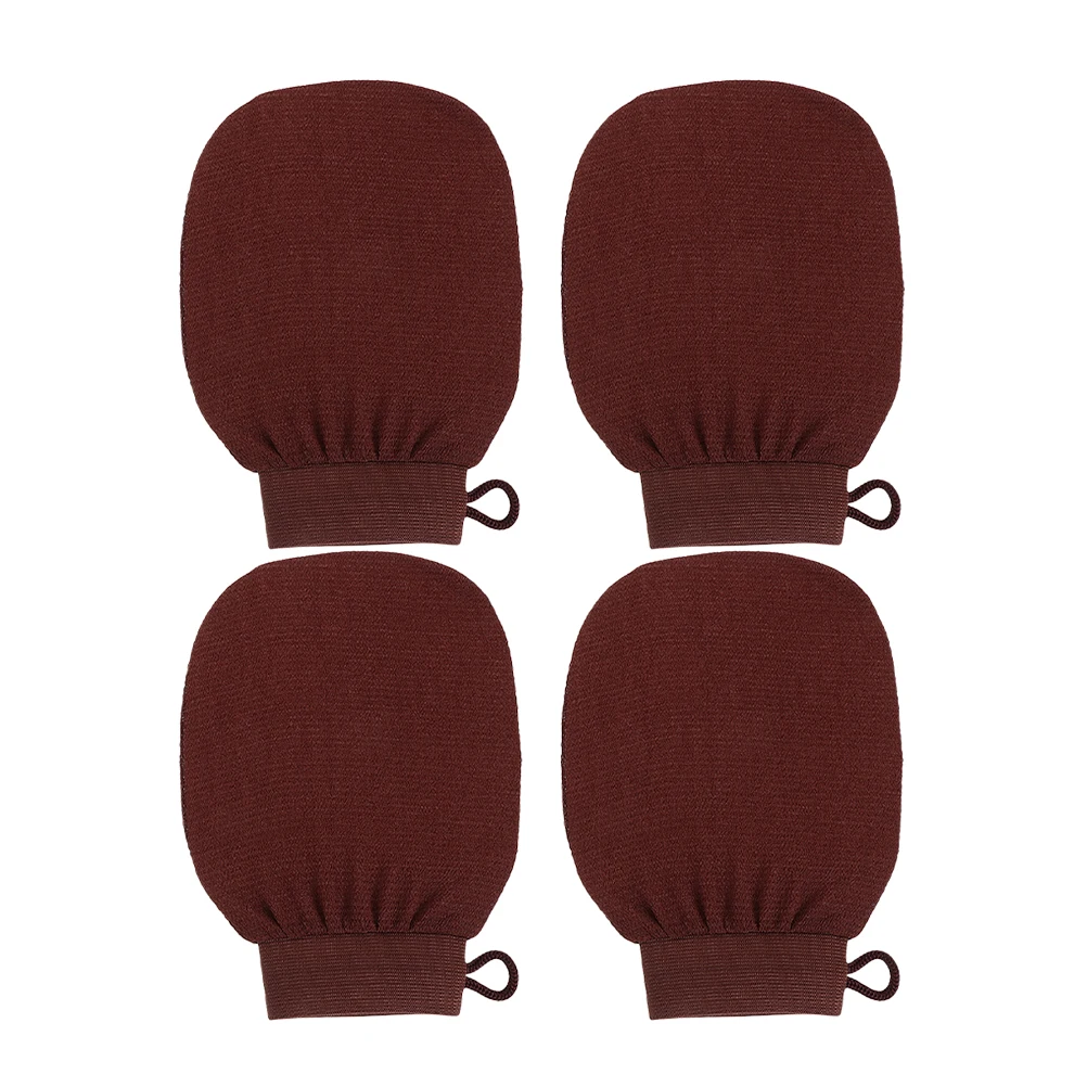 

4pcs Coffee Brown Exfoliating Bath Gloves Shower Mitts Body Scrubber Dead Skin Remover Waterproof Reusable Spa Accessories