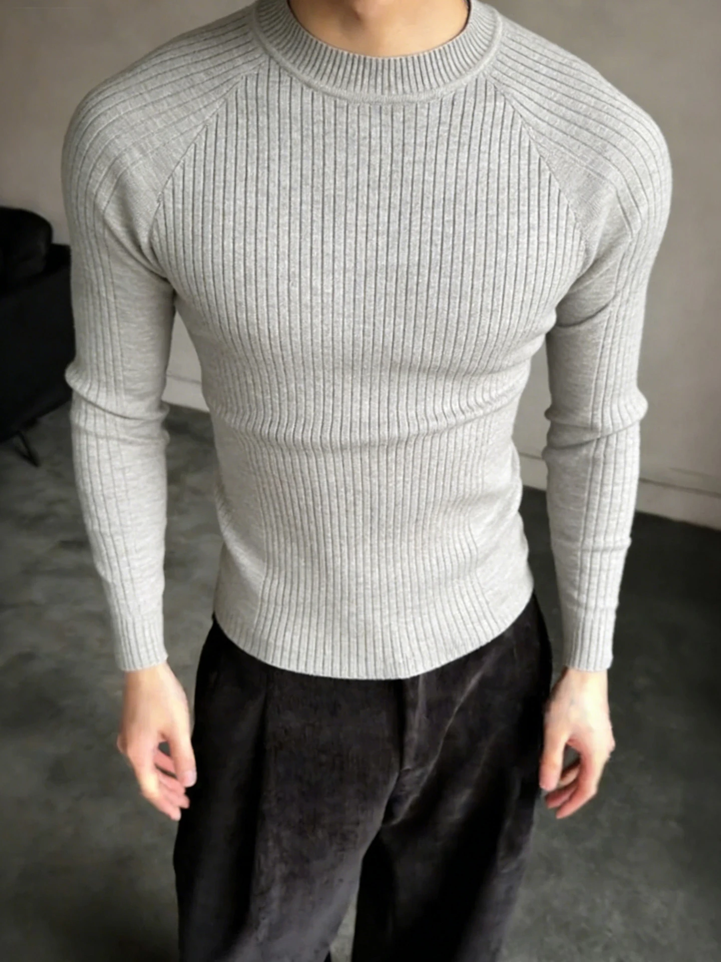 

Мужской свитер Slim Fit с полосатой вязаной внутренней вставкой, подчеркивающей талию, в американском стиле Cleanfit, базовый слой, верхняя одежда