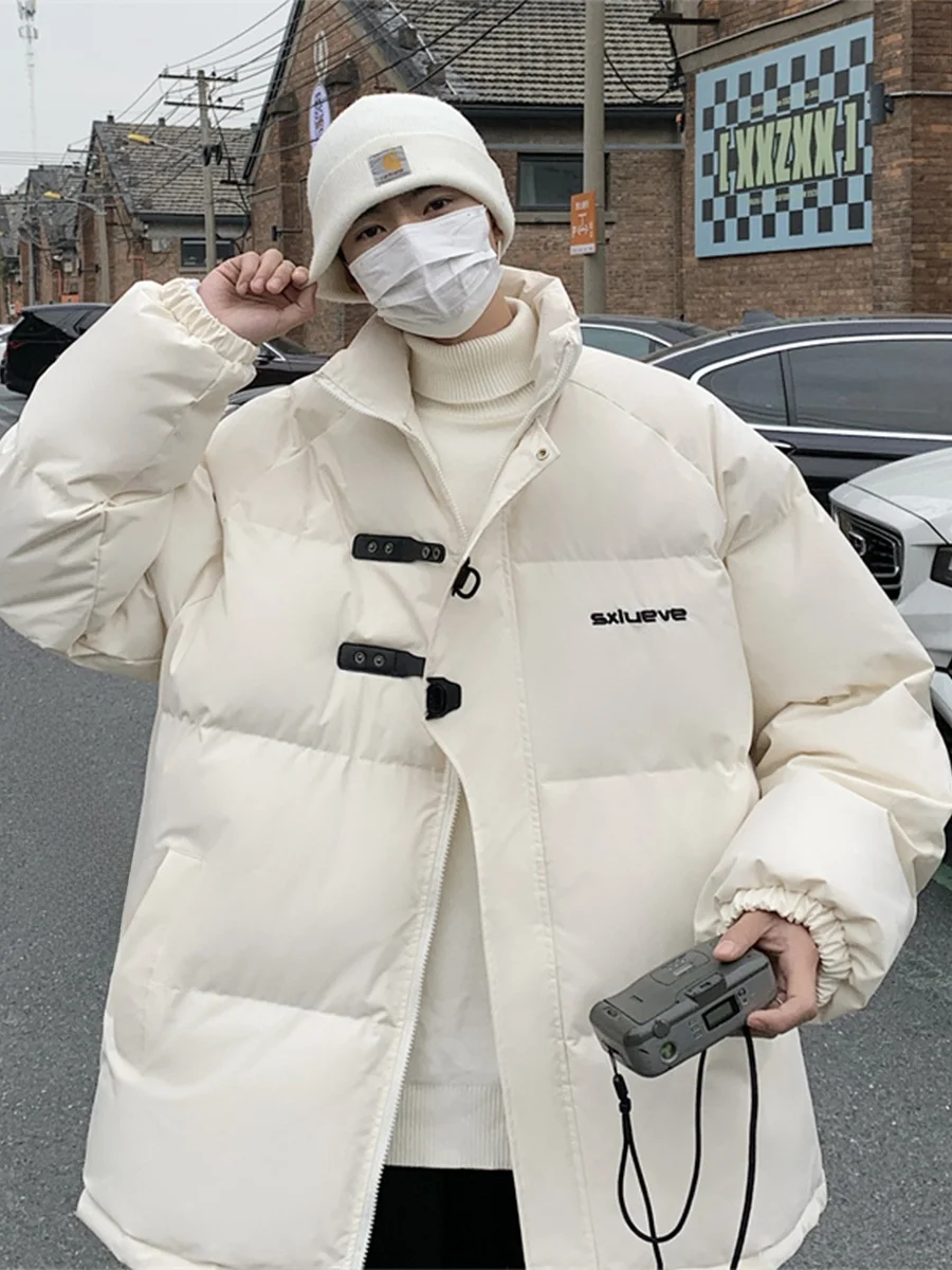 

Trendy Heavyweight Thiened Cotton Jaet Men's Winter Warm Stand Collar Loose Fit Metal Decorations Casual Outerwear