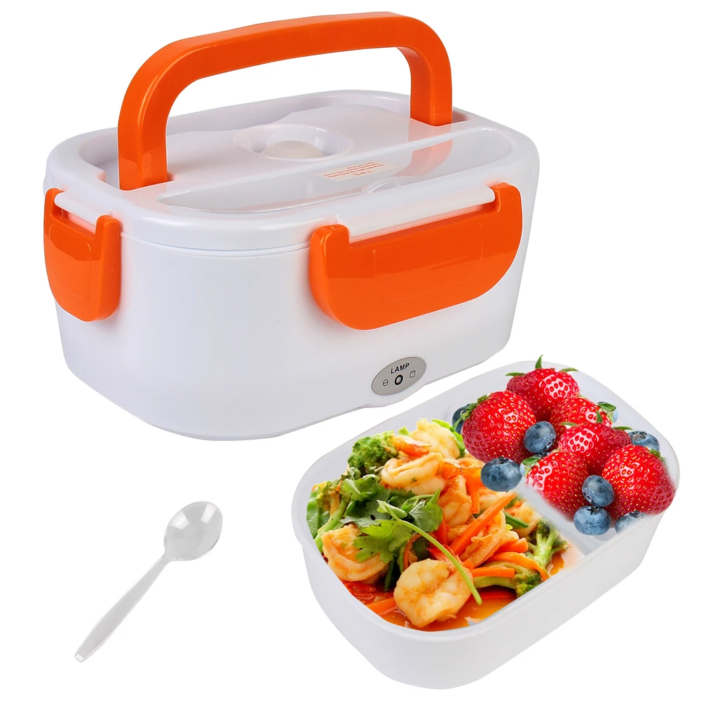 1pc Electric Heated Lunch Box Stainless Steel EU Plug Heating Bento Box Outdoor Portable Car Office Dinnerware Warmer Container