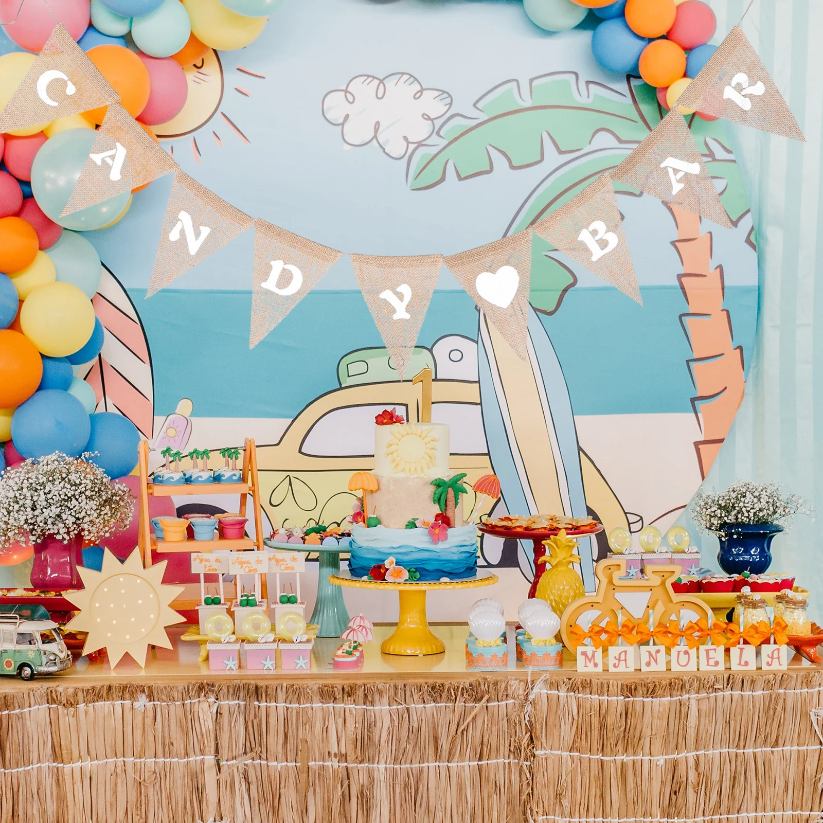 

Yardenfun Candy Bar Garland Heart Shaped Pennant Banner Sign Christmas Party Decor Burlap Hanging Decoration