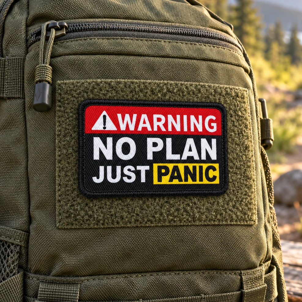 Funny Warning No Plan Just Panic Printed Fabric Patch, Hook and Loop Fastener Decorative Patch for Backpacks, Jackets and Hats