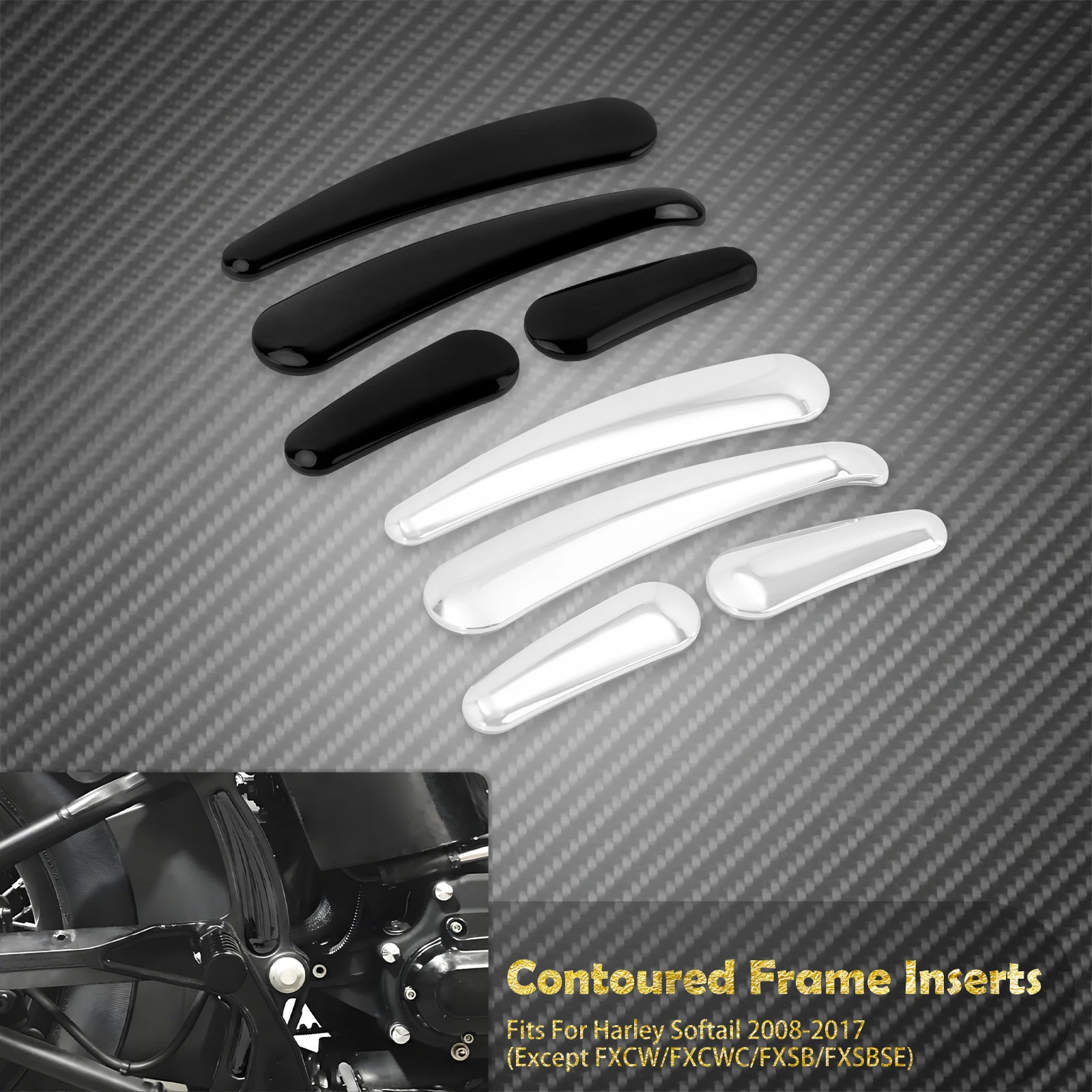 Motorcycle Black/Chrome 3D Curved Swingarm Frame Cover Insert 4PCS For Harley Softail 2008-2017 Fat Boy FLSTF Slim FLS Deluxe
