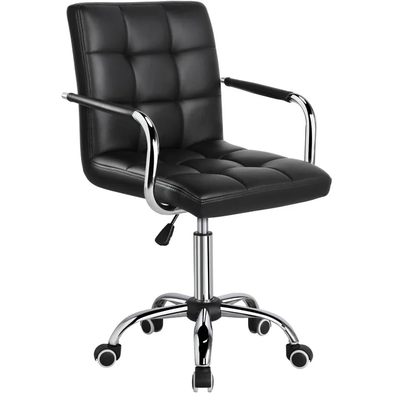 Desk Chair - Office Chair with Arms/Wheels for Students Swivel Faux Leather Home Computer Black