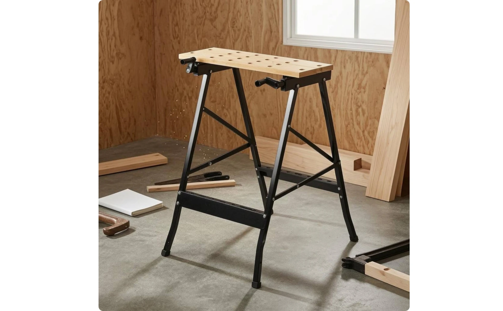 Folding Workbench Foldable Portable Workbench Folding Work Table Metal Frame Shop Gear Adjustable Opening for Woodworking