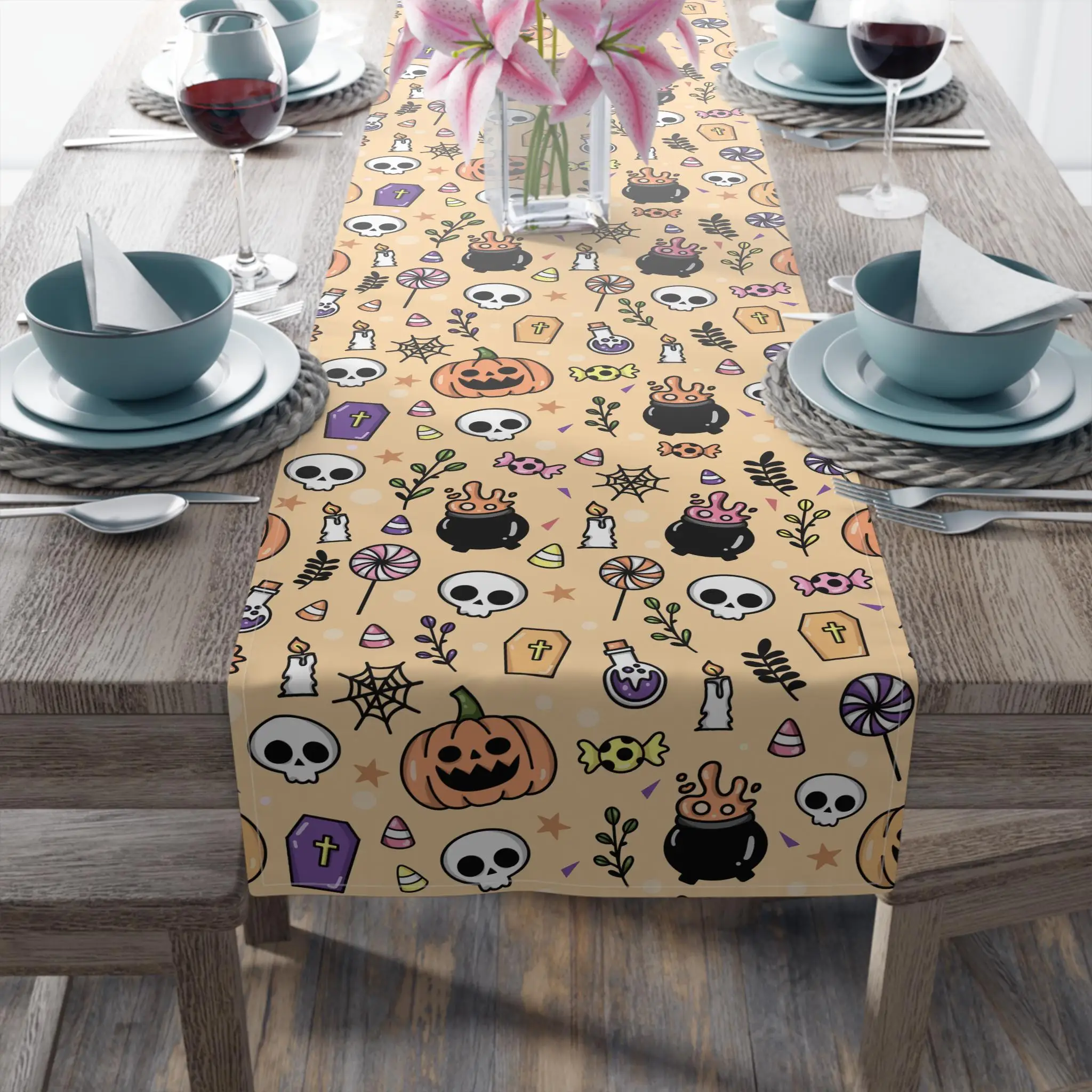 Halloween Orange and Yellow Pumpkin Long Table Runner Halloween Placemats Table Runner Fall Table Mats for Party Kitchen Dining