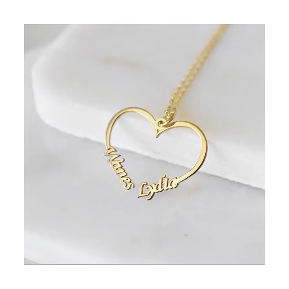 مخصص اثنين اسم القلب قلادة شخصية داينتي المزدوج اسم زوجين مجوهرات الفولاذ المقاوم للصدأ قلادة هدية عيد ميلاد للفتيات