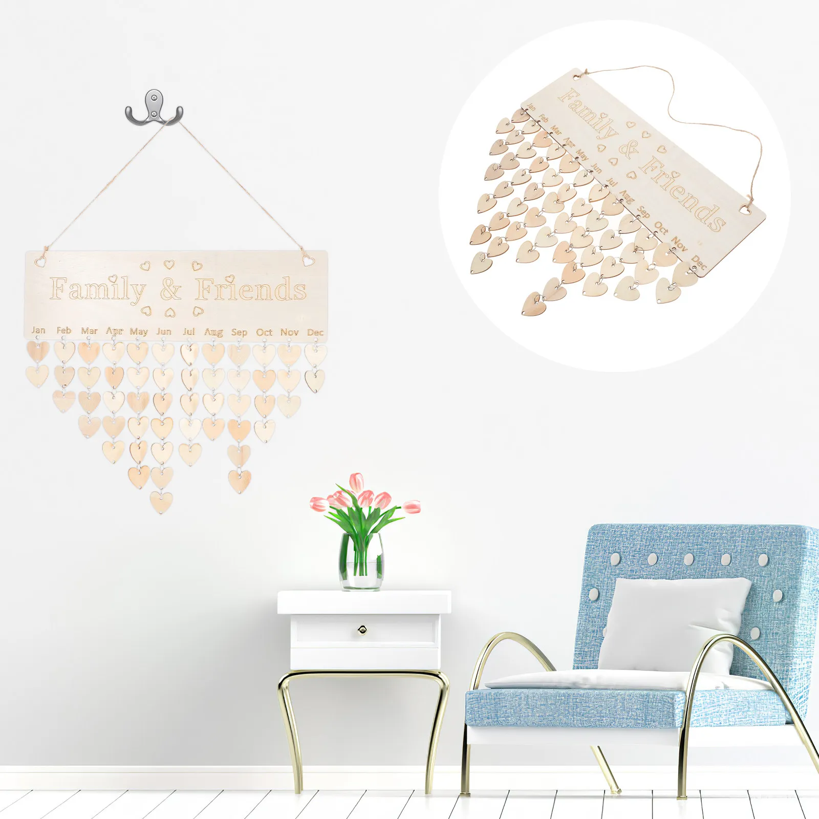 

1 Set Family Reminder Calendar Board Wooden Annual Birthday Calendar Family Friends Event Planner Wall Mountable Date Organizer