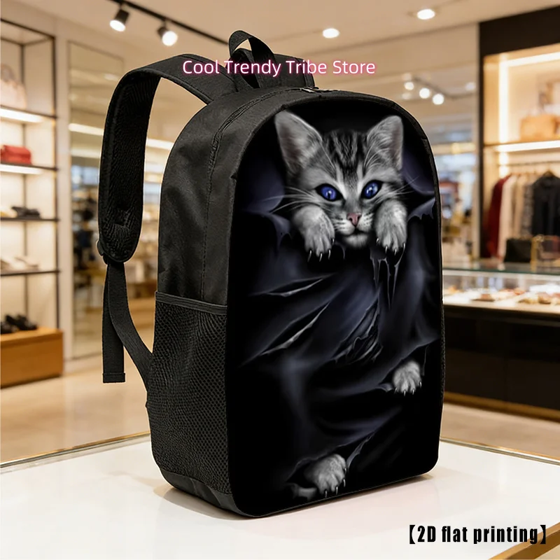 Blue Eyed Cat Large-Capacity Lightweight Backpack with Adjustable Straps & Cat Print - Laptop Bag Suitable for Hiking, Commuting
