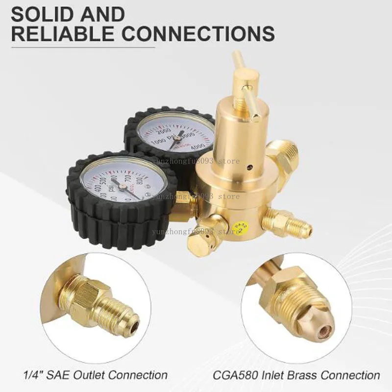 CGA580 High Pressure Brass Nitrogen Pressure Regulator, with Inlet Thread for Industrial Gas Control