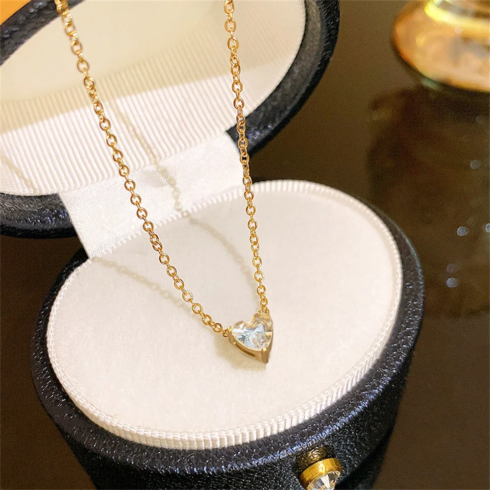 

Fashion Small Heart Choker Necklace For Women Gold Plated Stainless Steel Cubic Zirconia Pendants Female Jewelry Birthday Gift