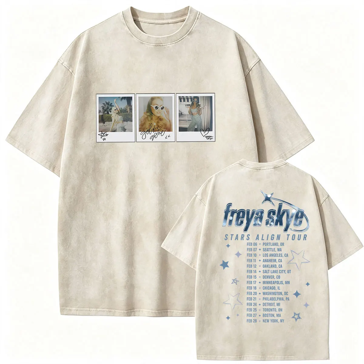 Vintage Washed Freya Skye Stars Align Tour 2026 Graphic T Shirt Men Women Fashion Pop Music Oversized Cotton T-shirts Streetwear