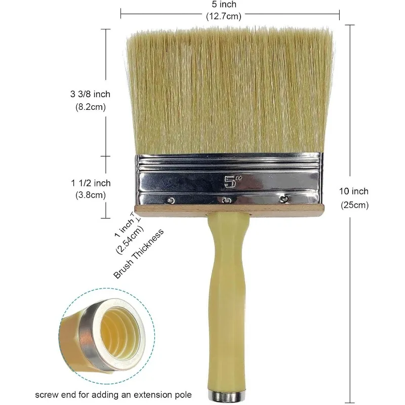 Paint Brush 5 inch, Shed and Fence Stain Block Brush with Screwed Handle for Decks, Walls and Heavy-Duty Painting Projects,