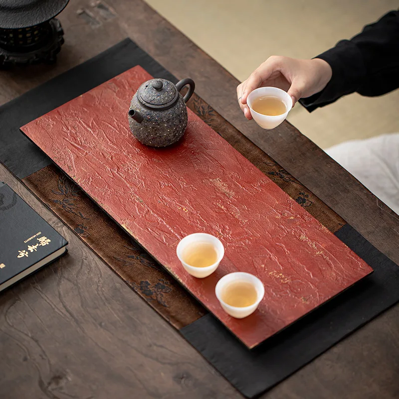 Handmade Lacquer Tea Tray Bodiless Lacquer Dry Brew Table Wooden Base Pot Holder High End Small Tea Table Gift Box Tea Mat