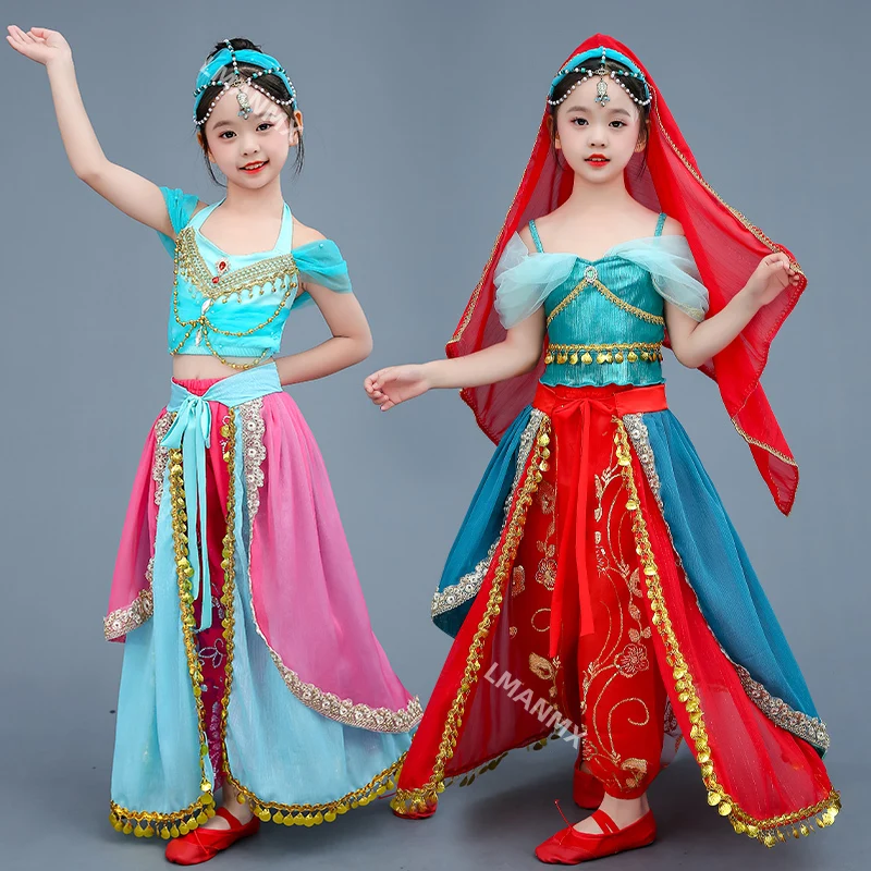 New Children's Xinjiang Flower Exotic Belly Dance Tianzhu Girls' Ethnic Dance Costume