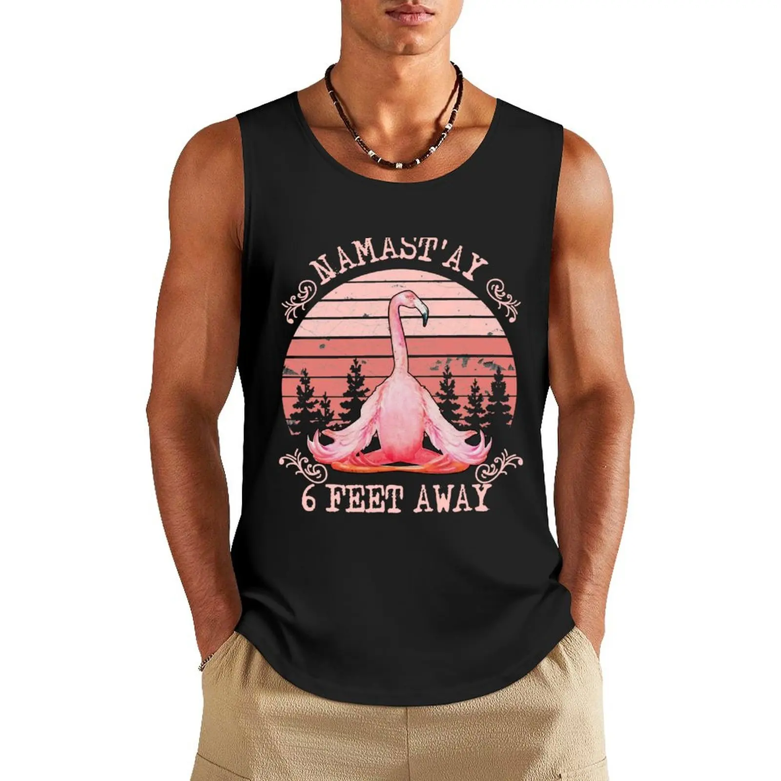 Namast''ay 6 Feet Away Flamingo Yoga Tank Top gym Men's t-shirts Men's sleeveless gym t-shirts