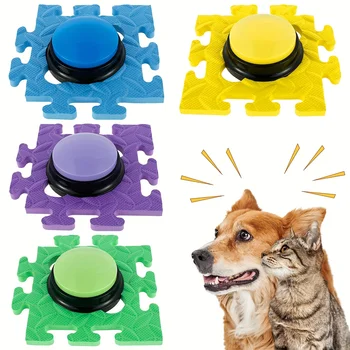 4 Recordable Talking Buttons Interactive Toy Dog Answer Buzzers Portable Recording Sound Button Party Noise Makers with Pad