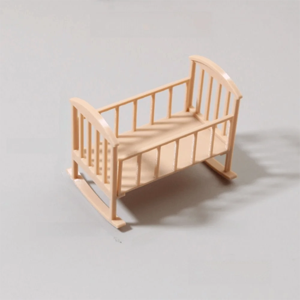 Unique 1:12 Dollhouse Baby Bed Simulation Miniature Rocking Bed Model Ornaments Rectangular Dollhouse Cradle Miniature Scene