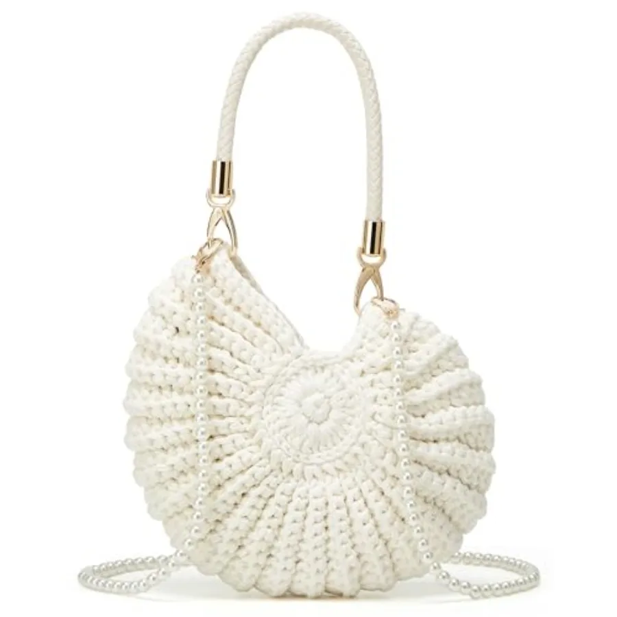 Handmade Crochet Tote Bag Seashell Purse for Women Boho Shell Handbag Crossbody Shoulder Bag Summer Beach Clutch Hobo Handbag