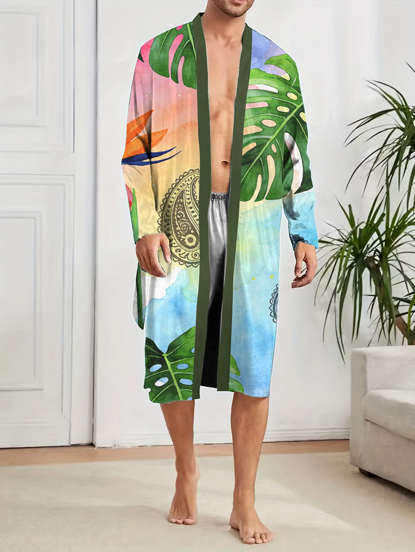 

Men's 3D Digital Print Quick-Dry Colorfast Lightweight Comfortable Home Pajamas and Robes for Spring Autumn, Men's Casual Robes