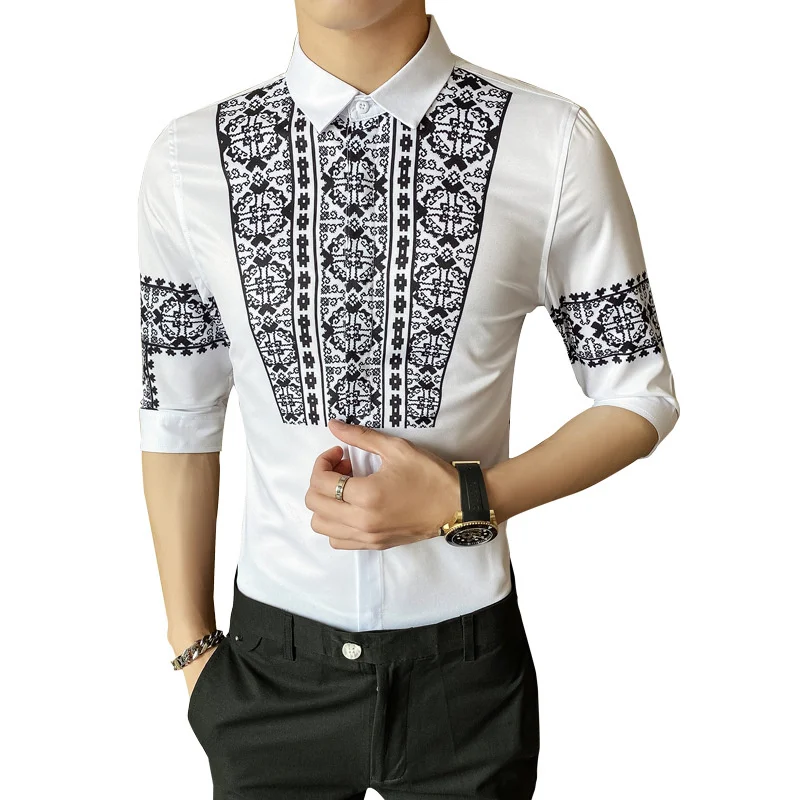 

2023 Summer Men's Youth Cardigan Printed Slim Fit Comfortable Casual Men's Half Sleeve Shirt