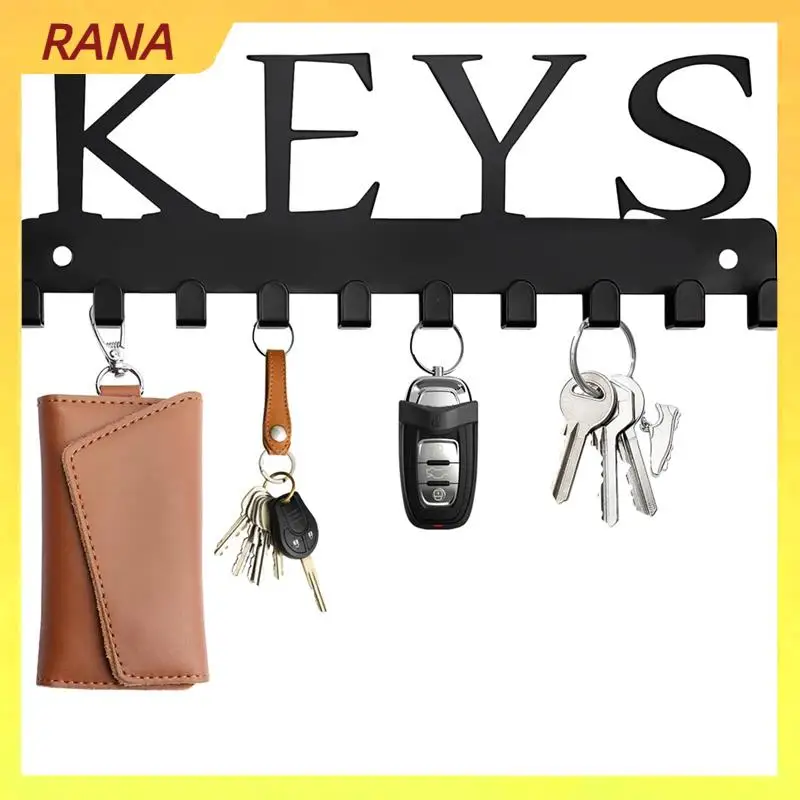 

Настенное крепление для ключей RANA, черная вешалка для ключей, настенная декоративная стойка для ключей, органайзер, металлический держатель для ключей с 10 крючками для ключей, легко