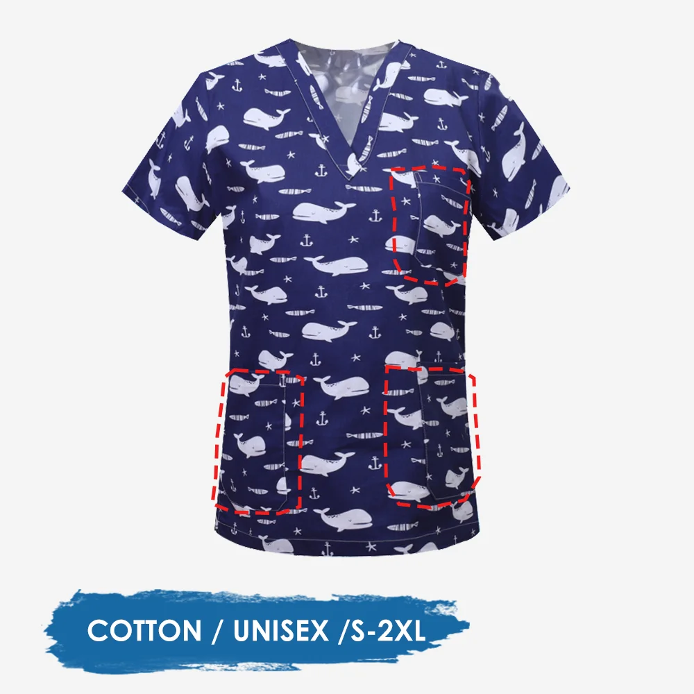 

Summer Women's Scrubs Comfortable Cartoon Floral Alphabet Animal Printing Casual Fashion Short Sleeve Medical Nurses Uniforms