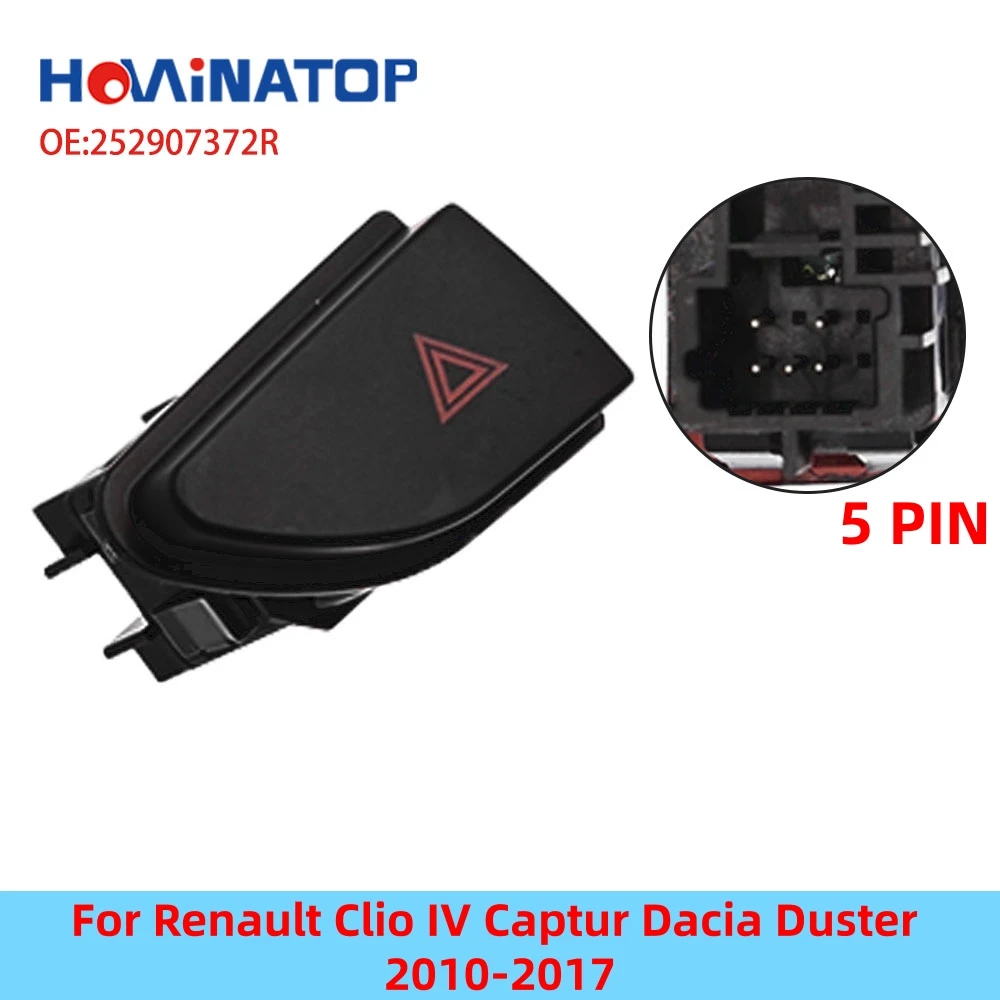 HOWINATOP 252907372R 5Pin Hazard Warning Switch For Renault Clio IV Captur Dacia Duster 2010-2017 OEM Replacement