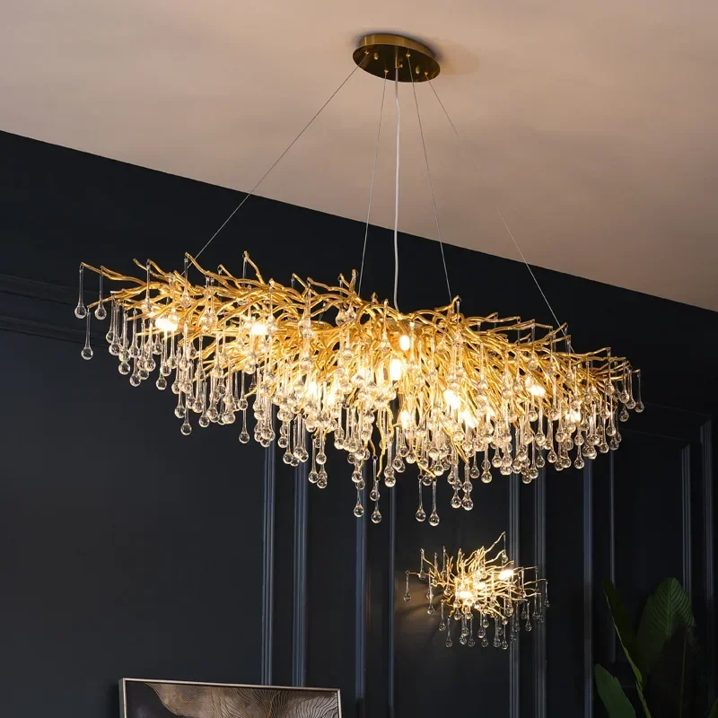 Modern Luxury Water Drop Crystal Ceiling Chandeliers Gold Chandelier Pendant Light Decor Lustre for Dining Living Room Bedroom