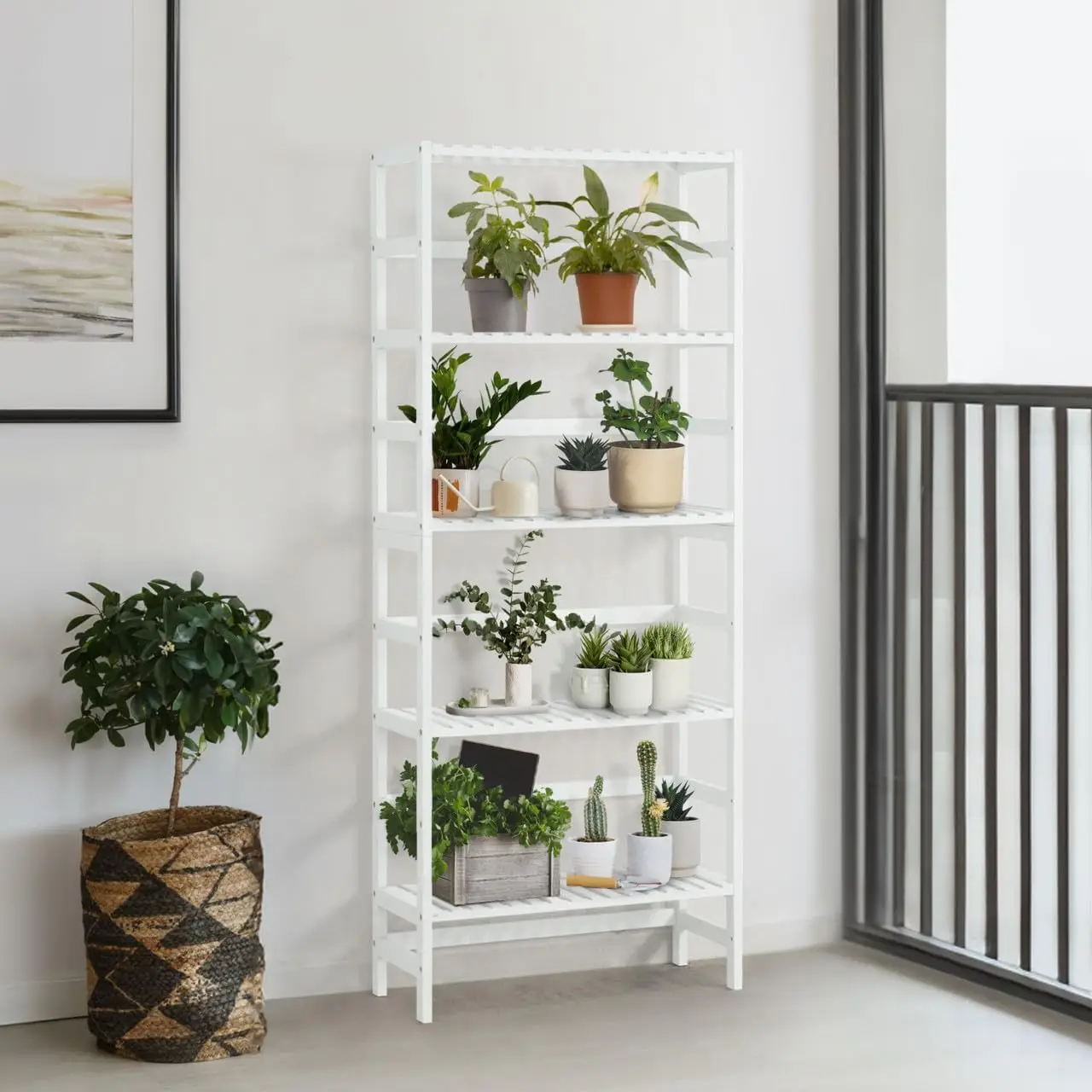

5-Tier Bamboo Shelf, Bamboo Open Storage Bookcase With Adjustable Layer, Freestanding Plant Display Stand, Multifunctional