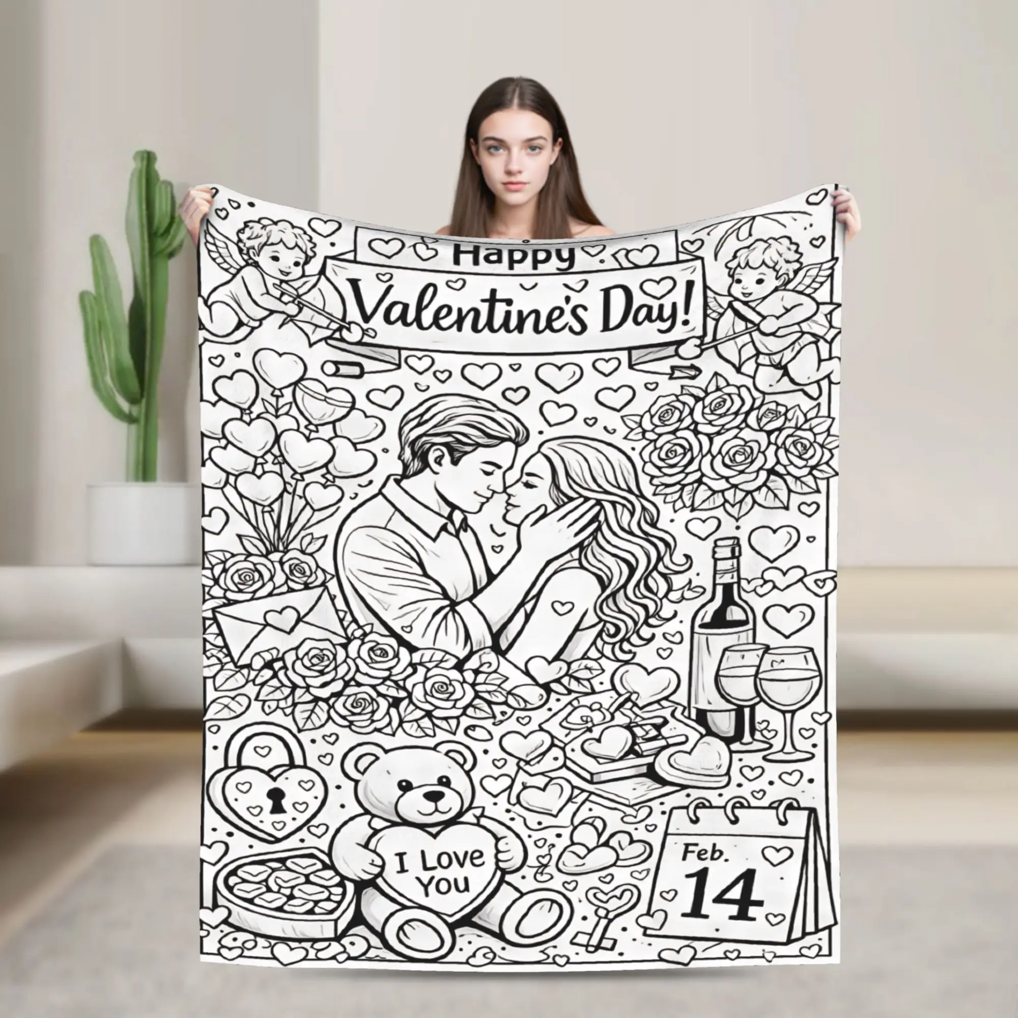 Happy Valentines Day Couple Cupid Rose Blankets Quality Super Soft  Throw Blanket Spring Plane Travel Couch Bed Trend Bedspread