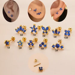 New Stainless steel Blue Zircon Collection Stud Earrings Tiny Blue Crystal Butterfly Bird Dinosaur Star Flower Ear Studs Jewelry
