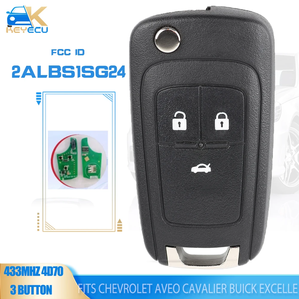 KEYECU 2ALBS1SG24 433MHz 4D70 Chip Remote Key 3 Button Fob for Opel for Chevrolet Aveo Cavalier 2019 2020 for Buick Excelle 2015