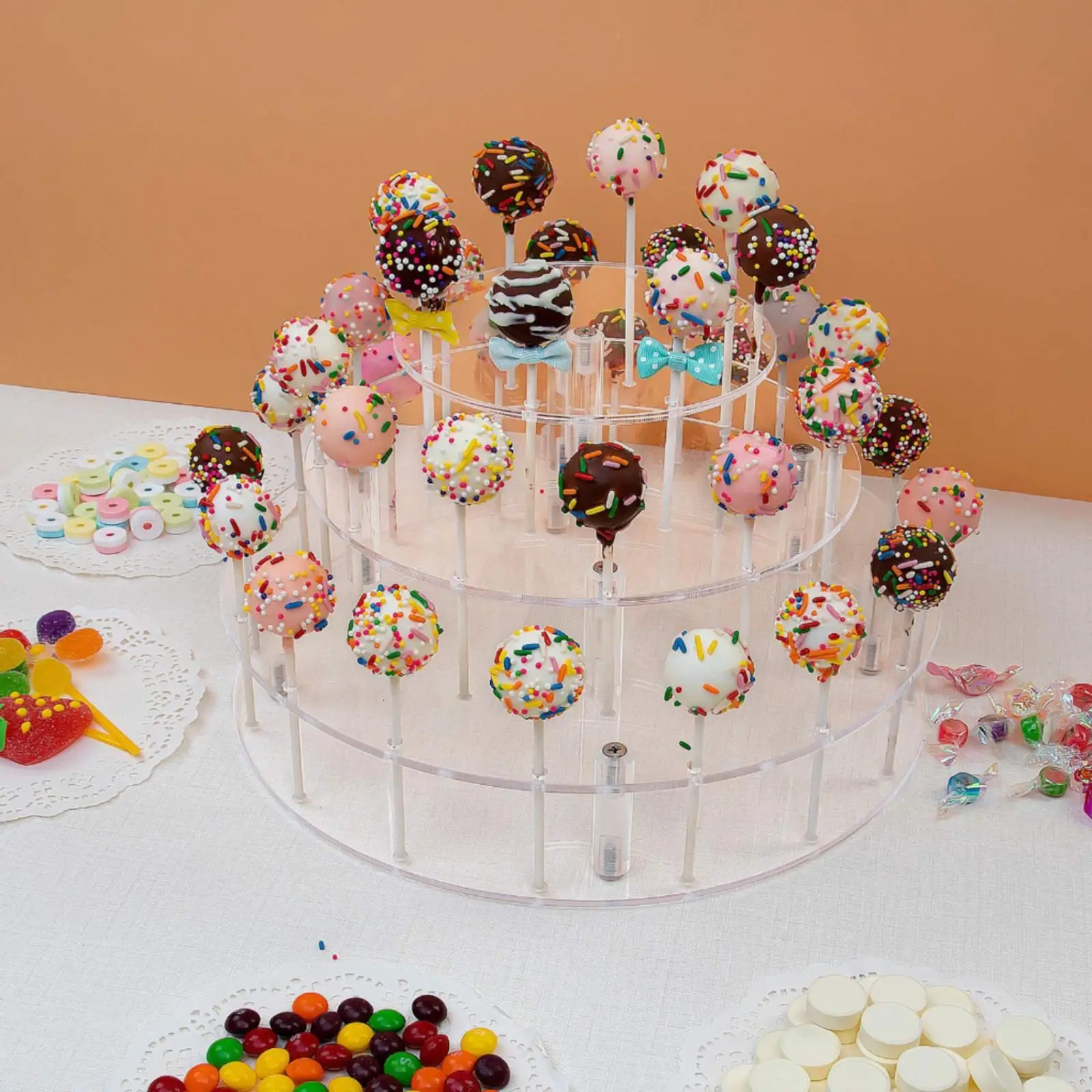 Acrylic Lollipop Holder 36 Slot Tiered Candy Display Stand for Wedding Birthday Celebration Sweet Buffet Centerpiece