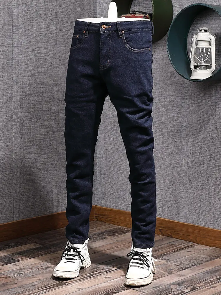 

Мужские джинсы в японском стиле с вышивкой в виде кости карпа кои, облегающие, эластичные, с узкими штанинами, оригинального цвета.