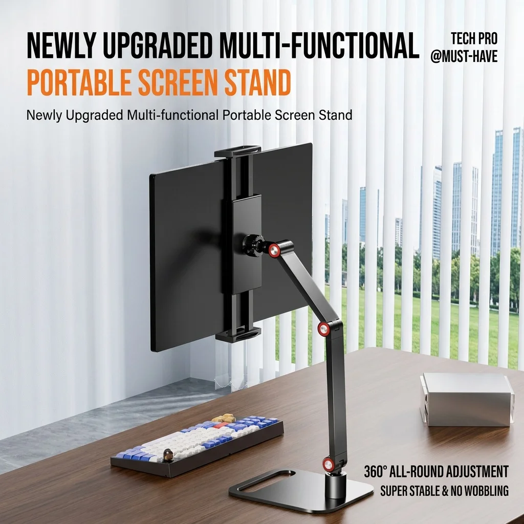 Universal Expandable Monitor Desk Holder Adjustable 360° Swivel Tablet Stand Foldable Tablet Bracket for 12-17in