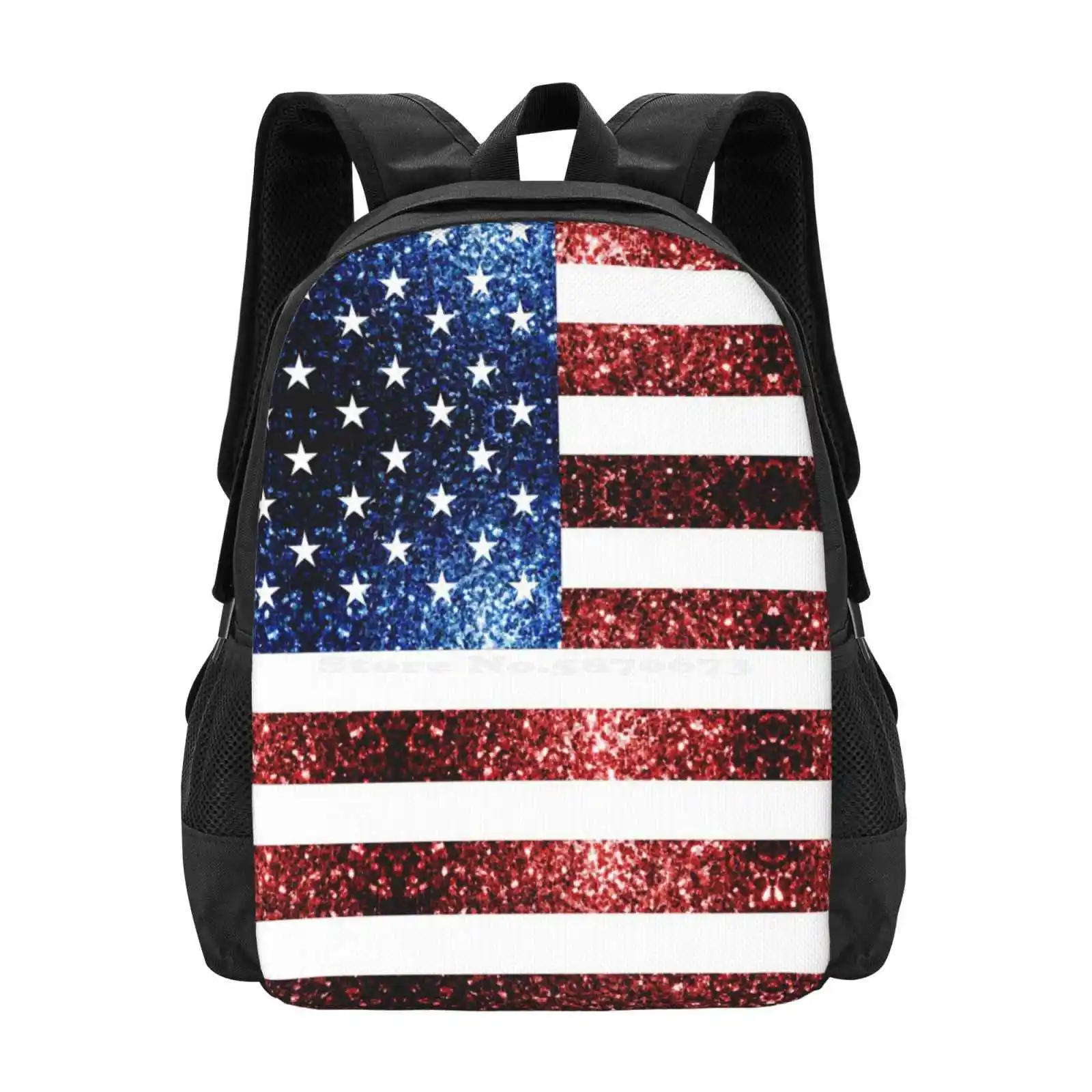 

Usa Flag Red Blue Faux Sparkles Glitters School Bags Travel Laptop Backpack Glimmer Trendy Red Sparkles Red White And Blue Red