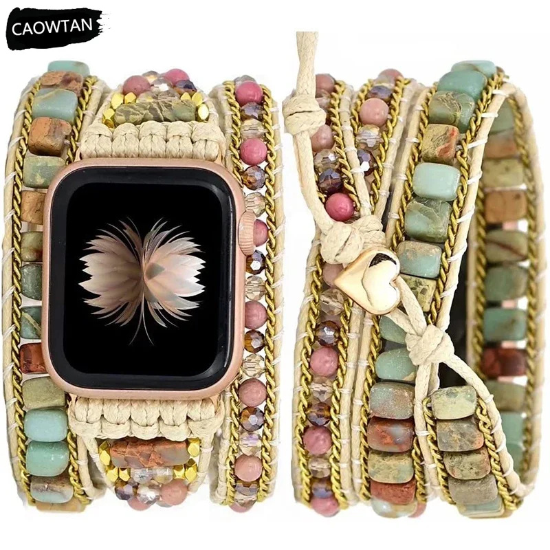 

Bohemia Strap for Apple Watch Ultra Band 49mm 44mm 45mm 41mm 42mm 38 Handmade Natural Beads Bracelet Iwatch Series 8 7 6 Se 5 3