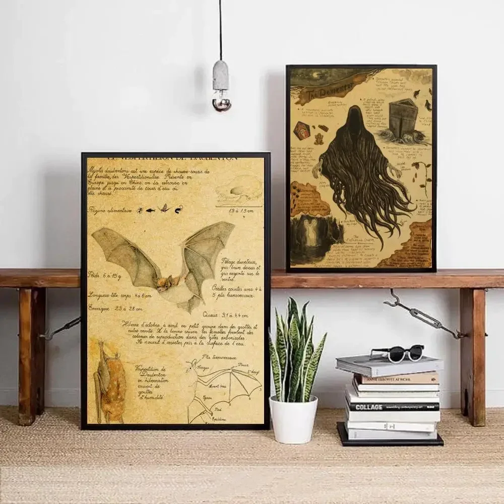 1pc Vintage Animal Unicorn Aesthetics Dementor Dragon Magic Poster Paper Print Home Living Room Restaurant Art Painting Decor