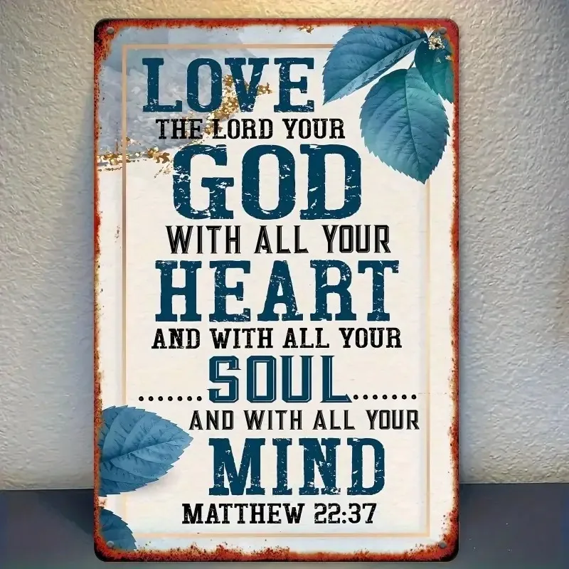 2D Flat Vintage Aluminum Metal Wall Sign with Bible Verse 