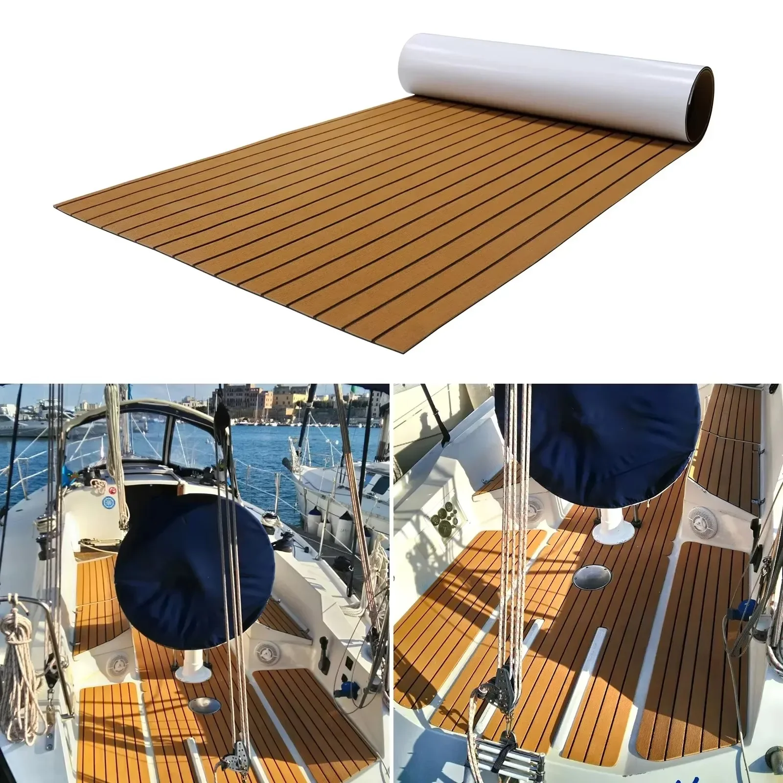 EVA Foam Boat Marine Flooring Faux Teak Decking Sheet Striped Yacht Mat 8 Styles Brown Gray Gold Black 2.4m Self-Adhesive