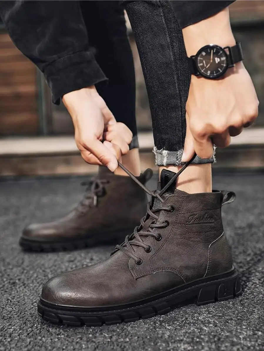 

Зимние мужские ботинки Уличные кожаные ботильоны Легкие высокие повседневные ботинки Дизайнерские мужские рабочие ботинки Классические ботинки ручной работы